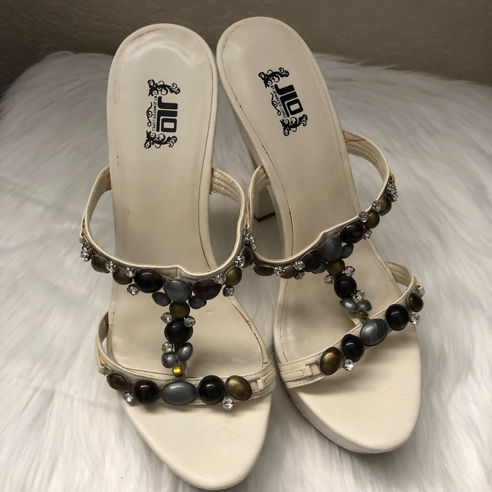 JLo Jeweled Gem & Stones Open Toe Platform Heels
